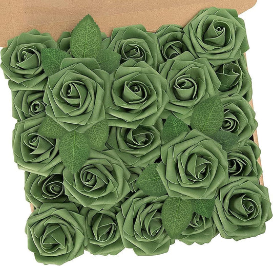 Artificial Flowers, 25Pcs Fake Flowers Goose Yellow Roses Perfect for DIY Wedding Bouquets Centerpieces Bridal Shower Party Home Flower Arrangement Decorations - Colors A