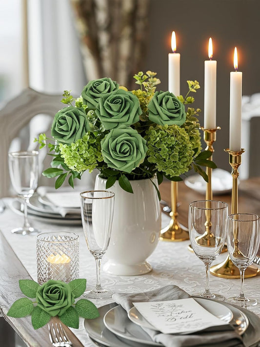 Artificial Flowers, 25Pcs Fake Flowers Goose Yellow Roses Perfect for DIY Wedding Bouquets Centerpieces Bridal Shower Party Home Flower Arrangement Decorations - Colors A