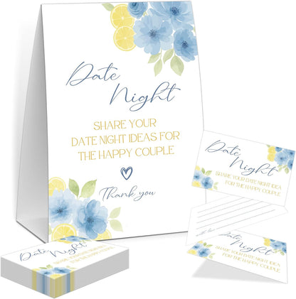 Blue Citrus Date Night Idea Game, Bridal Shower Game, Include One 5×7 Sign and 50 Date Night Idea Cards, Lemon Wedding Shower Games, Bachelorette Party Decorations - NIG05