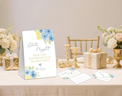 Blue Citrus Date Night Idea Game, Bridal Shower Game, Include One 5×7 Sign and 50 Date Night Idea Cards, Lemon Wedding Shower Games, Bachelorette Party Decorations - NIG05