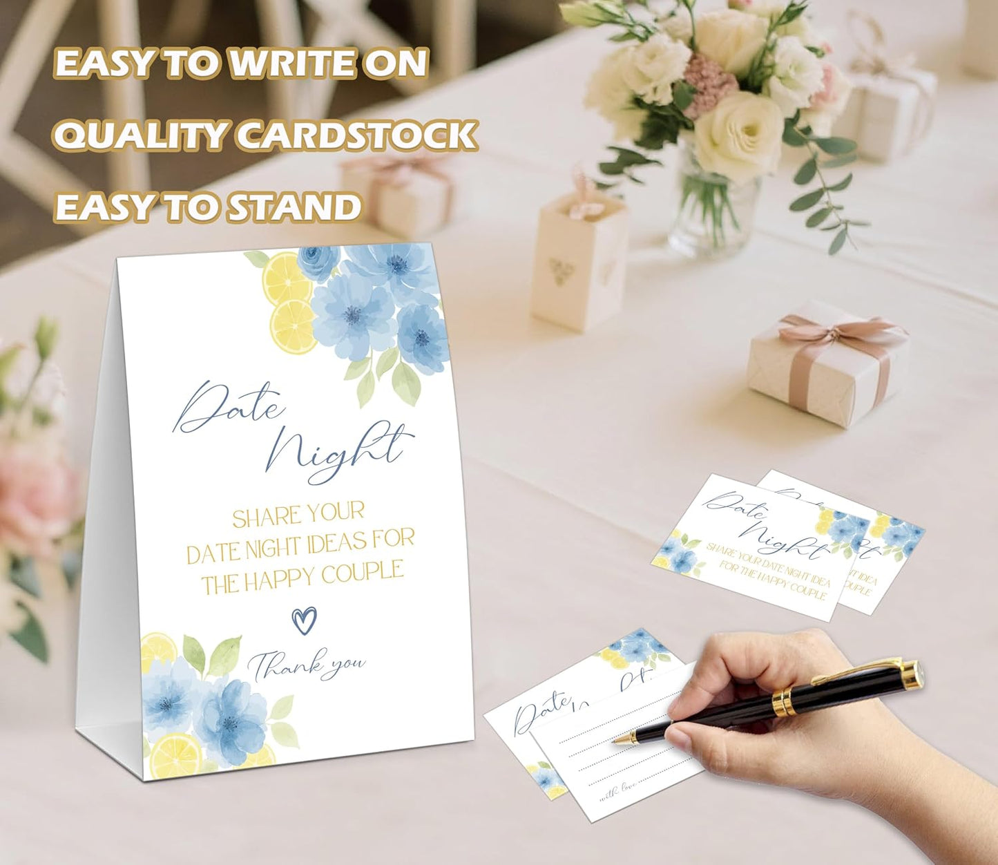 Blue Citrus Date Night Idea Game, Bridal Shower Game, Include One 5×7 Sign and 50 Date Night Idea Cards, Lemon Wedding Shower Games, Bachelorette Party Decorations - NIG05