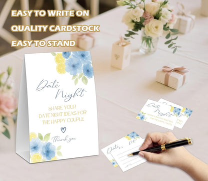 Blue Citrus Date Night Idea Game, Bridal Shower Game, Include One 5×7 Sign and 50 Date Night Idea Cards, Lemon Wedding Shower Games, Bachelorette Party Decorations - NIG05