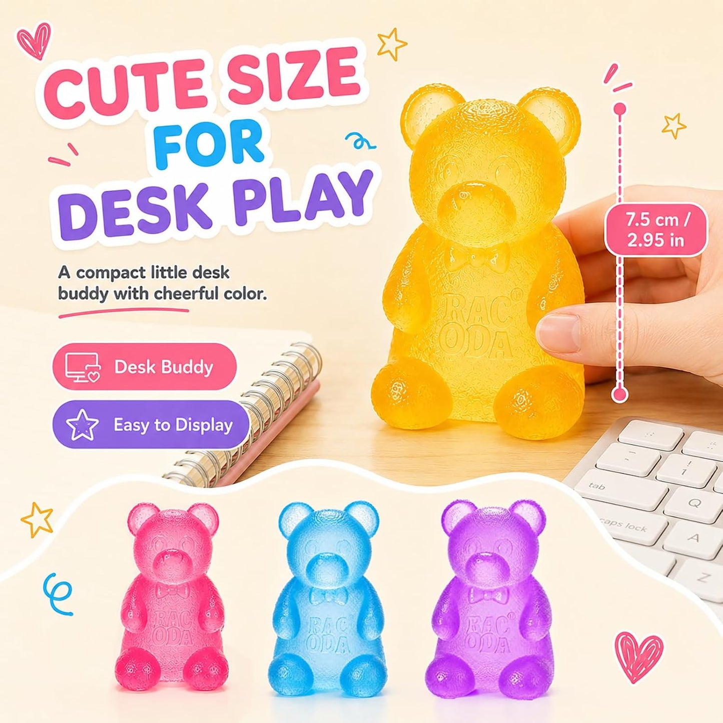 Gummy Bear Squishy, Squishy Bear Slow Rising Squeeze Fidget Toy, Yellow | squishy gummy bear toy with slow-rising squeeze, for adults, classroom prizes, birthday gifts, party favors, 1 count