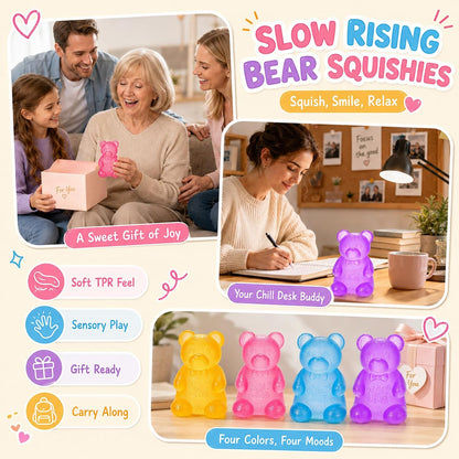 Gummy Bear Squishy, Squishy Bear Slow Rising Squeeze Fidget Toy, Yellow | squishy gummy bear toy with slow-rising squeeze, for adults, classroom prizes, birthday gifts, party favors, 1 count