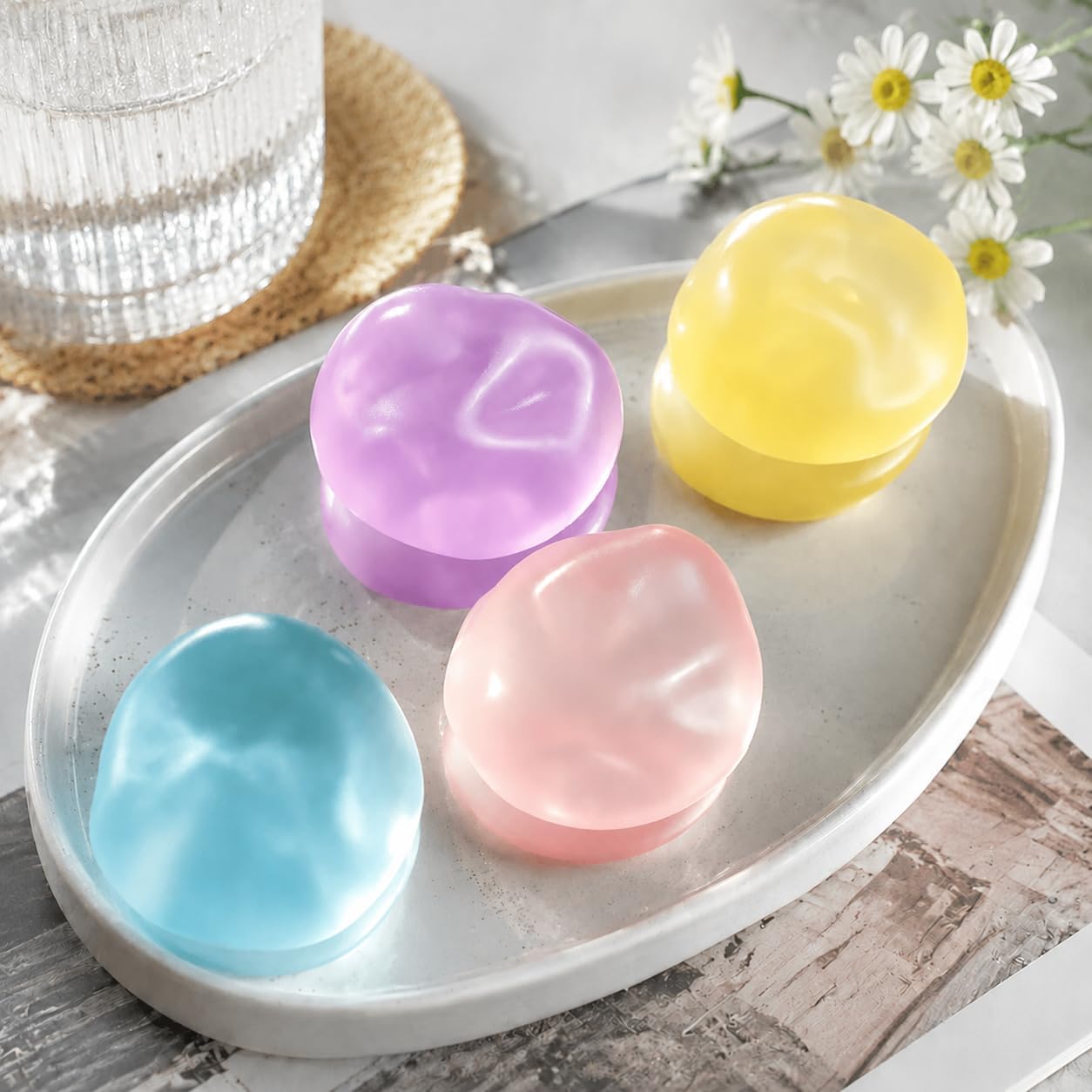 2 Pcs Coconut Oil Squishy, Shapeable No Rebound Stress Relief Ball Sensory Fidget Toy Handmade Squeeze Toys for Adults Home and Office Use(2PC Yellow)