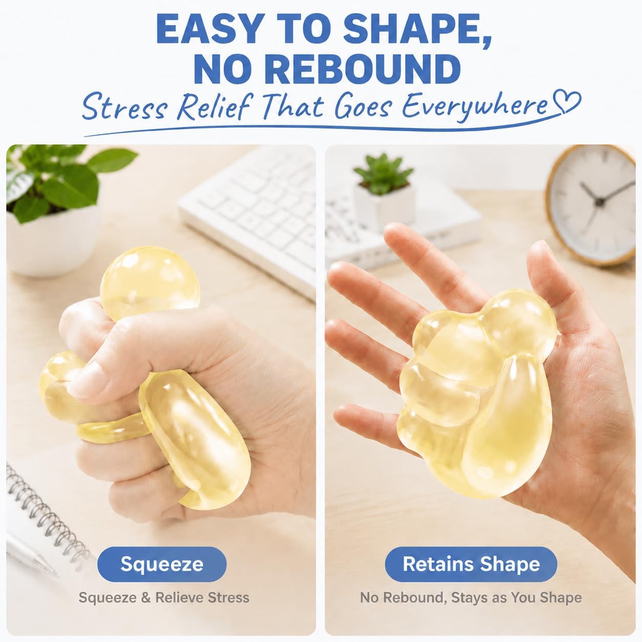 2 Pcs Coconut Oil Squishy, Shapeable No Rebound Stress Relief Ball Sensory Fidget Toy Handmade Squeeze Toys for Adults Home and Office Use(2PC Yellow)