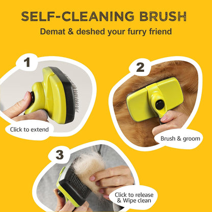 Deshedding Dog Brush for Shedding – Self Clean Cat Brush Deshedding & Grooming Tool for Long Haired and Short Haired Dogs, Slicker Brushes for Dogs, Skin-Friendly, Retractable Bristles, Easy to Clean
