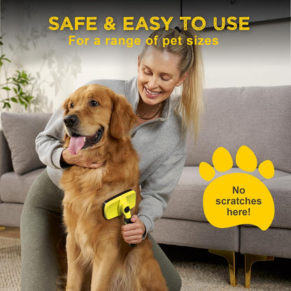 Deshedding Dog Brush for Shedding – Self Clean Cat Brush Deshedding & Grooming Tool for Long Haired and Short Haired Dogs, Slicker Brushes for Dogs, Skin-Friendly, Retractable Bristles, Easy to Clean