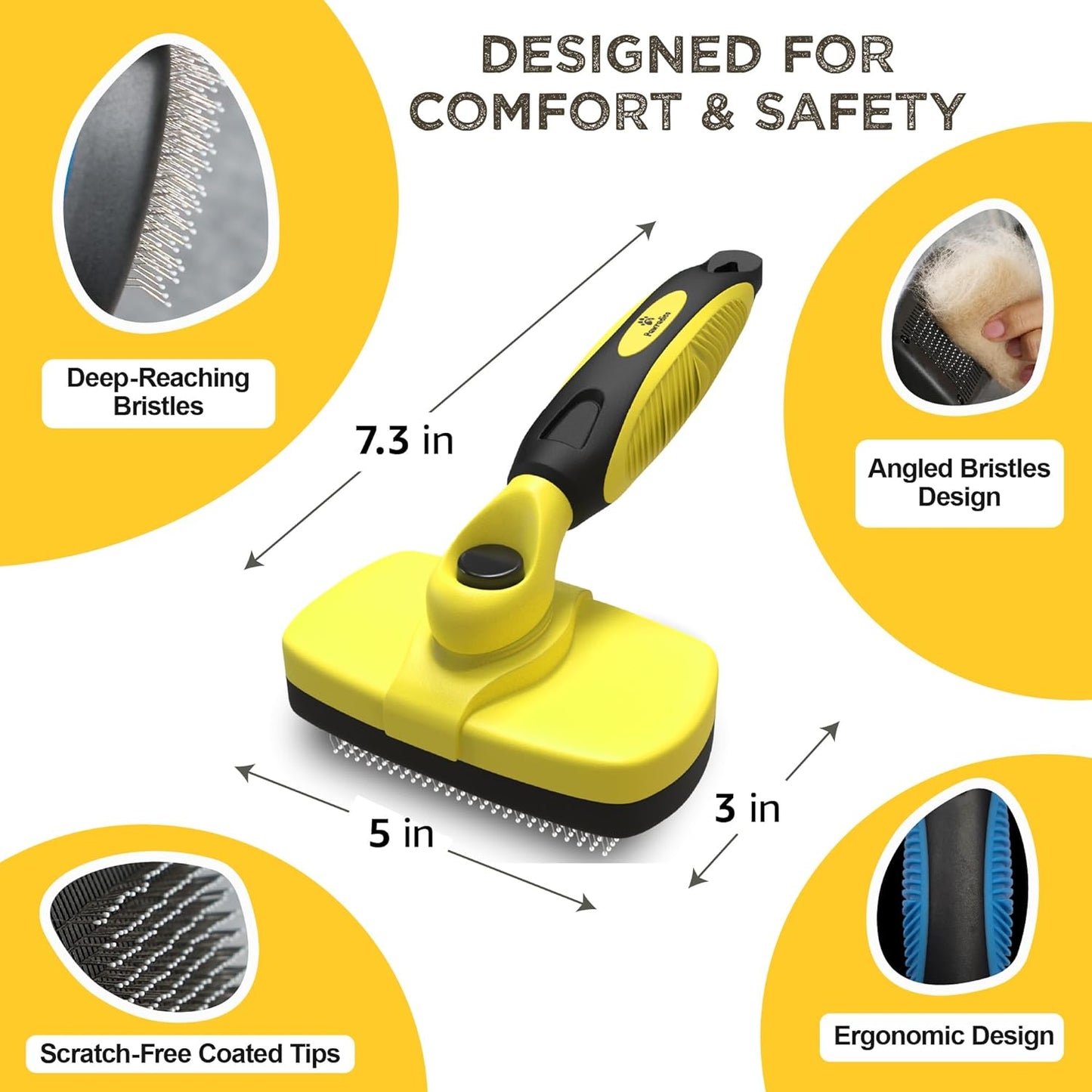 Deshedding Dog Brush for Shedding – Self Clean Cat Brush Deshedding & Grooming Tool for Long Haired and Short Haired Dogs, Slicker Brushes for Dogs, Skin-Friendly, Retractable Bristles, Easy to Clean