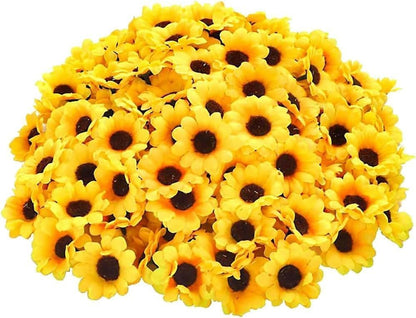 100Pcs Yellow Artificial Flower Heads Mini Fake Sunflower Decorative Fabric Flowers Craft Floral Embellishments for Wreaths Wedding Artificial Flowers