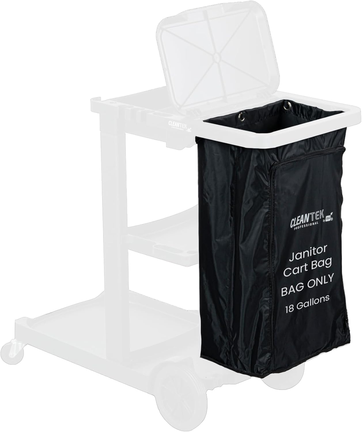 Janitor CART Bag ONLY: Clean Tek Professional 18 Gallon Janitorial Bag, 1 Heavy-Duty Receptacle with Zipper - Janitor Cart Sold Separately, Durable, Yellow Plastic Replacement