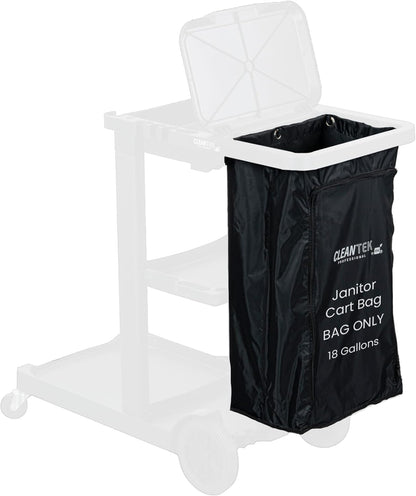 Janitor CART Bag ONLY: Clean Tek Professional 18 Gallon Janitorial Bag, 1 Heavy-Duty Receptacle with Zipper - Janitor Cart Sold Separately, Durable, Yellow Plastic Replacement