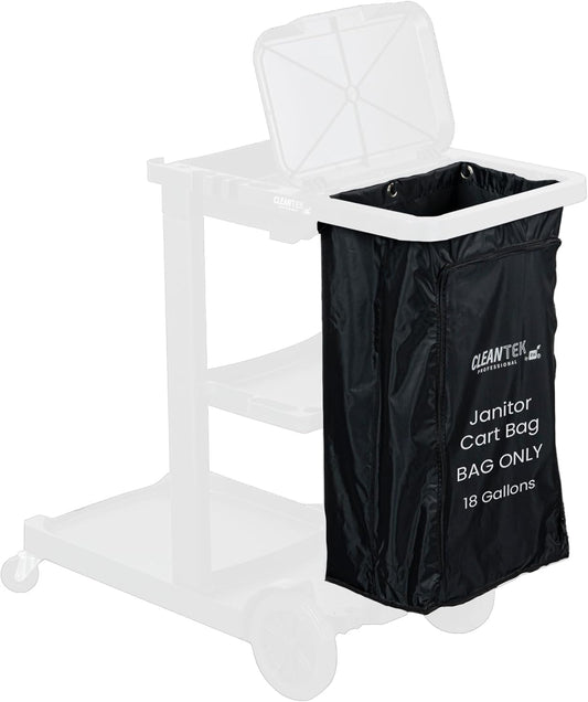 Janitor CART Bag ONLY: Clean Tek Professional 18 Gallon Janitorial Bag, 1 Heavy-Duty Receptacle with Zipper - Janitor Cart Sold Separately, Durable, Yellow Plastic Replacement