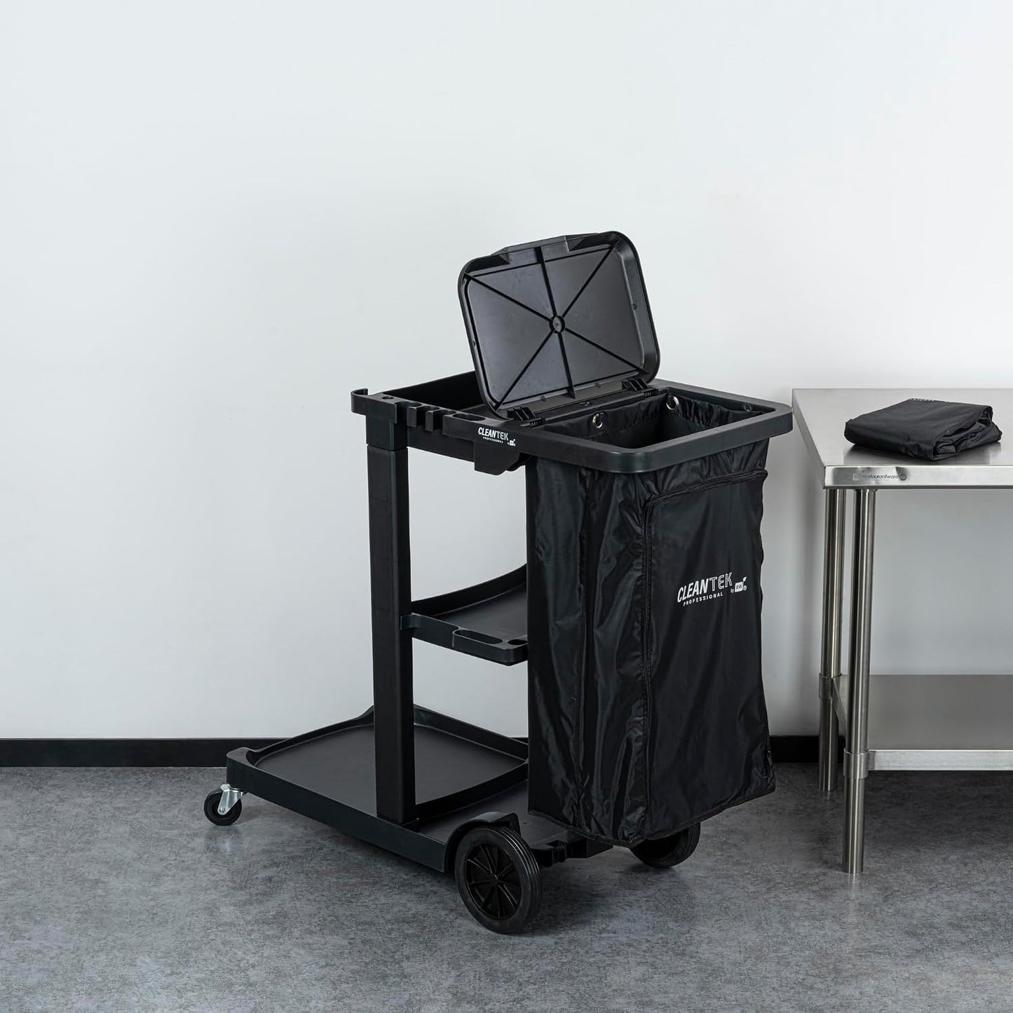 Janitor CART Bag ONLY: Clean Tek Professional 18 Gallon Janitorial Bag, 1 Heavy-Duty Receptacle with Zipper - Janitor Cart Sold Separately, Durable, Yellow Plastic Replacement