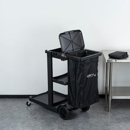 Janitor CART Bag ONLY: Clean Tek Professional 18 Gallon Janitorial Bag, 1 Heavy-Duty Receptacle with Zipper - Janitor Cart Sold Separately, Durable, Yellow Plastic Replacement