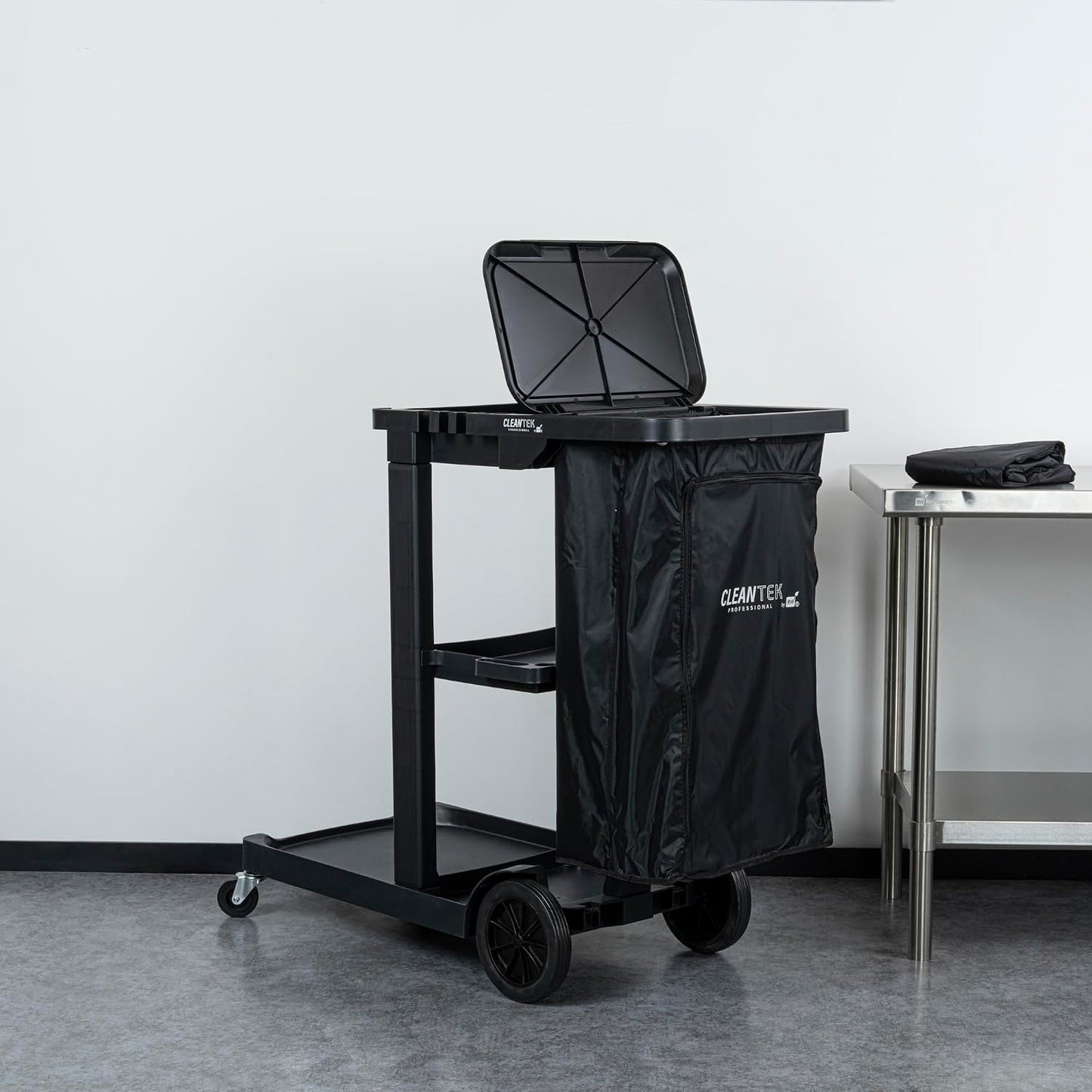 Janitor CART Bag ONLY: Clean Tek Professional 18 Gallon Janitorial Bag, 1 Heavy-Duty Receptacle with Zipper - Janitor Cart Sold Separately, Durable, Yellow Plastic Replacement