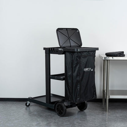 Janitor CART Bag ONLY: Clean Tek Professional 18 Gallon Janitorial Bag, 1 Heavy-Duty Receptacle with Zipper - Janitor Cart Sold Separately, Durable, Yellow Plastic Replacement