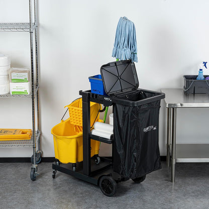 Janitor CART Bag ONLY: Clean Tek Professional 18 Gallon Janitorial Bag, 1 Heavy-Duty Receptacle with Zipper - Janitor Cart Sold Separately, Durable, Yellow Plastic Replacement