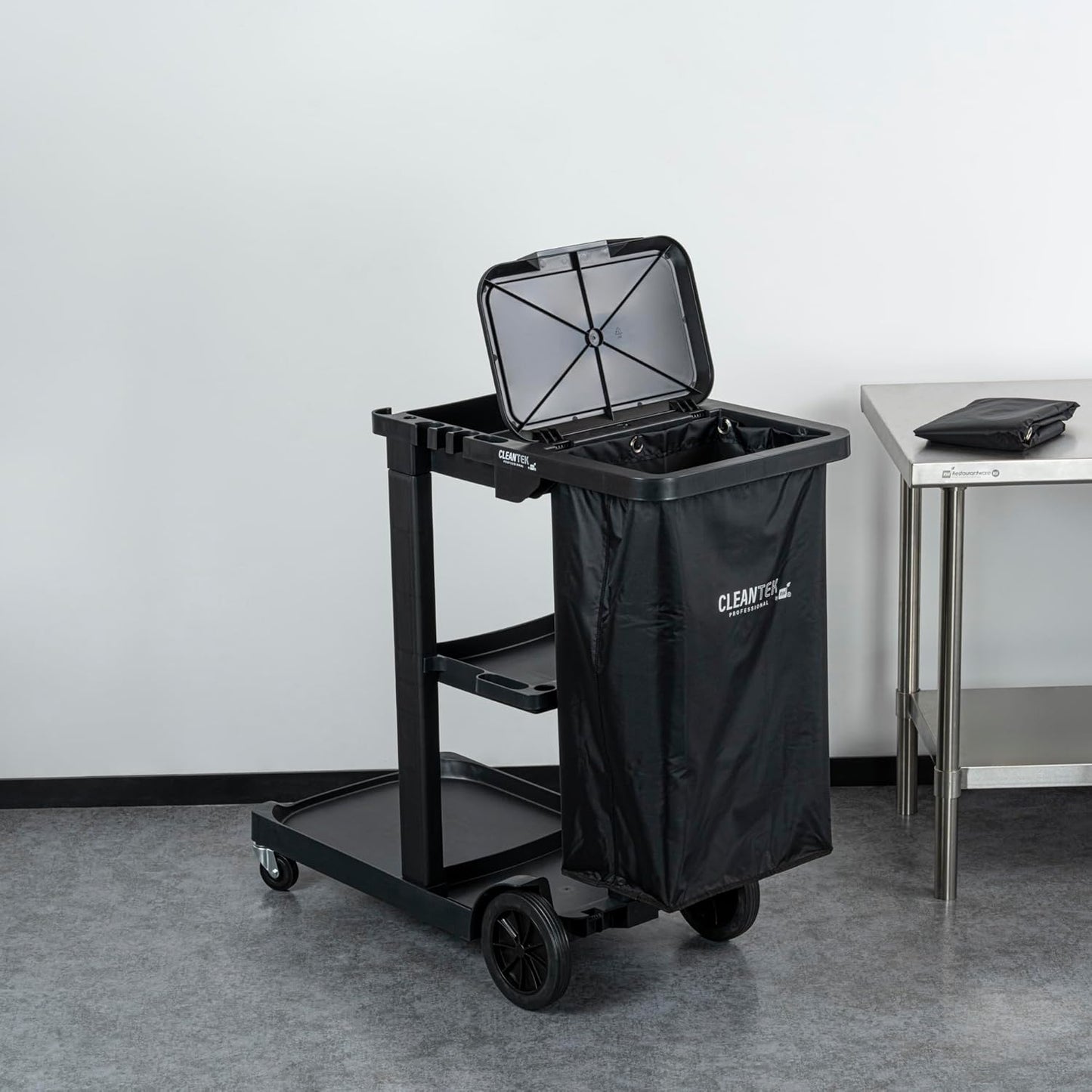 Janitor CART Bag ONLY: Clean Tek Professional 18 Gallon Janitorial Bag, 1 Heavy-Duty Receptacle with Zipper - Janitor Cart Sold Separately, Durable, Yellow Plastic Replacement