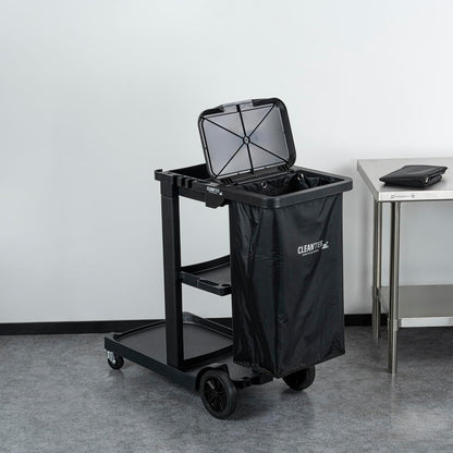 Janitor CART Bag ONLY: Clean Tek Professional 18 Gallon Janitorial Bag, 1 Heavy-Duty Receptacle with Zipper - Janitor Cart Sold Separately, Durable, Yellow Plastic Replacement