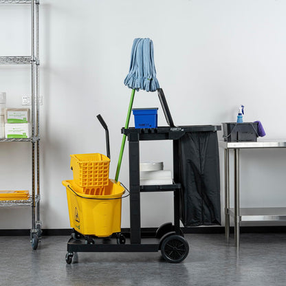 Janitor CART Bag ONLY: Clean Tek Professional 18 Gallon Janitorial Bag, 1 Heavy-Duty Receptacle with Zipper - Janitor Cart Sold Separately, Durable, Yellow Plastic Replacement