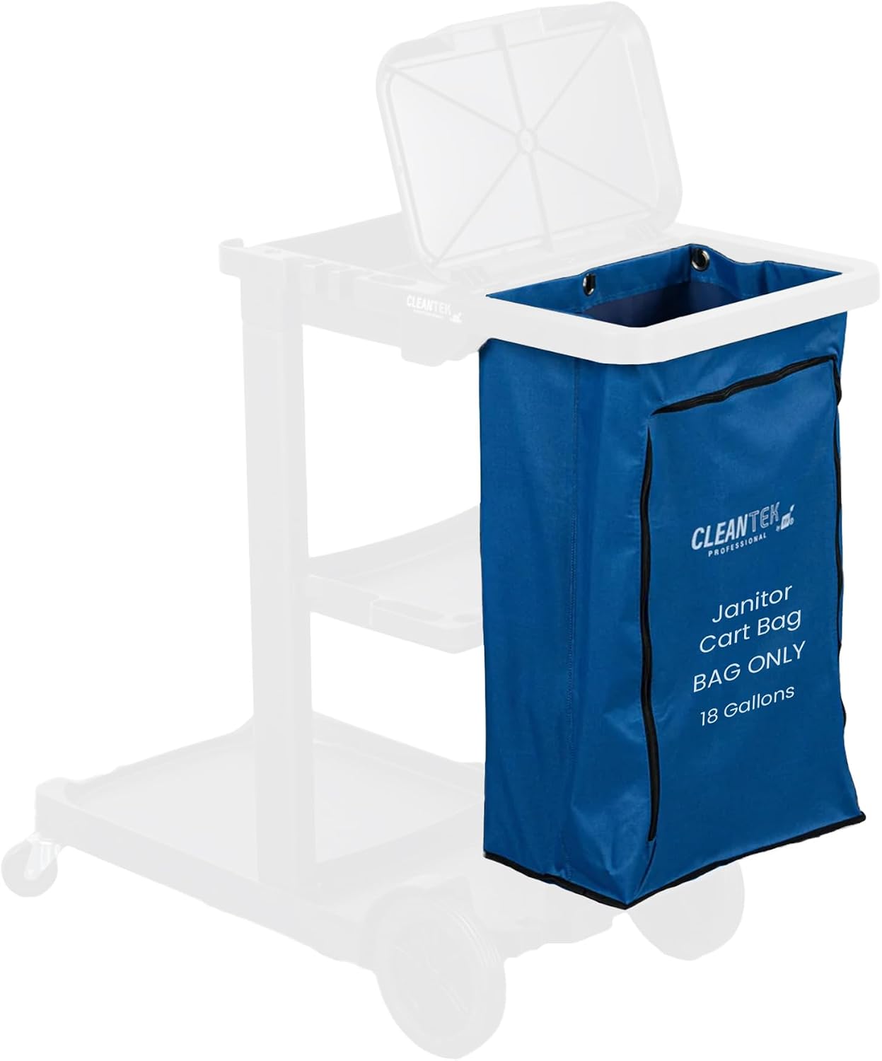 Janitor CART Bag ONLY: Clean Tek Professional 18 Gallon Janitorial Bag, 1 Heavy-Duty Receptacle with Zipper - Janitor Cart Sold Separately, Durable, Yellow Plastic Replacement
