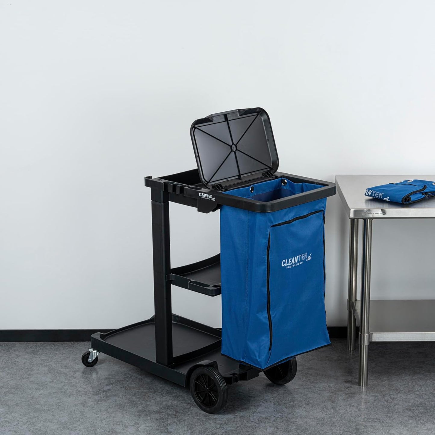 Janitor CART Bag ONLY: Clean Tek Professional 18 Gallon Janitorial Bag, 1 Heavy-Duty Receptacle with Zipper - Janitor Cart Sold Separately, Durable, Yellow Plastic Replacement