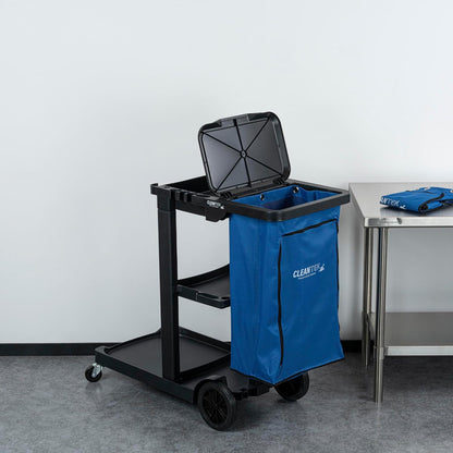 Janitor CART Bag ONLY: Clean Tek Professional 18 Gallon Janitorial Bag, 1 Heavy-Duty Receptacle with Zipper - Janitor Cart Sold Separately, Durable, Yellow Plastic Replacement