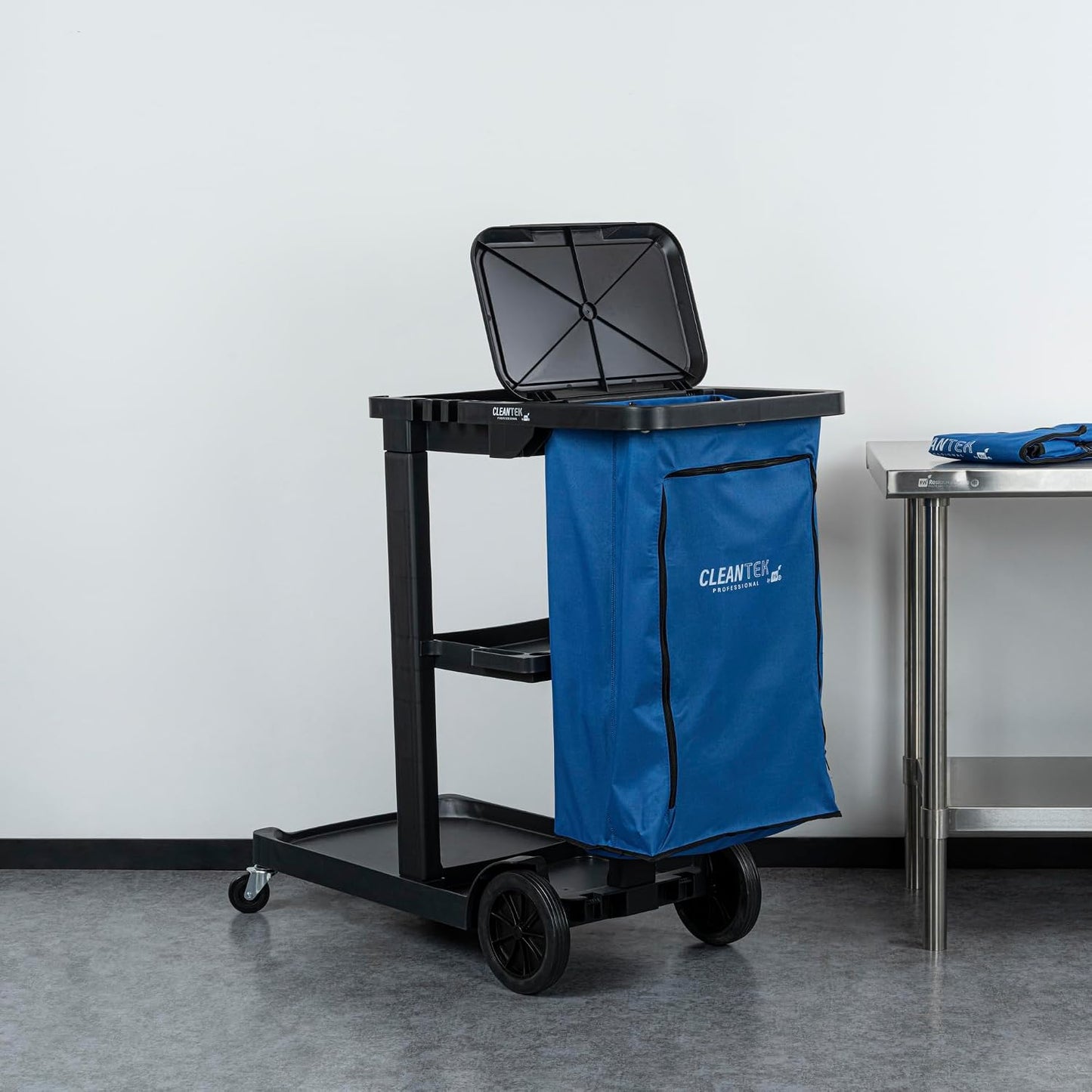 Janitor CART Bag ONLY: Clean Tek Professional 18 Gallon Janitorial Bag, 1 Heavy-Duty Receptacle with Zipper - Janitor Cart Sold Separately, Durable, Yellow Plastic Replacement