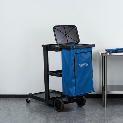 Janitor CART Bag ONLY: Clean Tek Professional 18 Gallon Janitorial Bag, 1 Heavy-Duty Receptacle with Zipper - Janitor Cart Sold Separately, Durable, Yellow Plastic Replacement