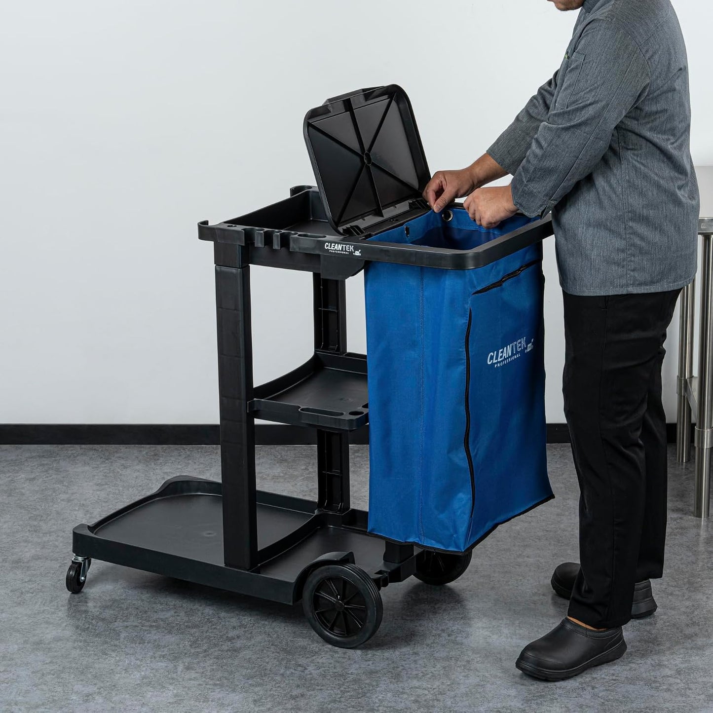 Janitor CART Bag ONLY: Clean Tek Professional 18 Gallon Janitorial Bag, 1 Heavy-Duty Receptacle with Zipper - Janitor Cart Sold Separately, Durable, Yellow Plastic Replacement