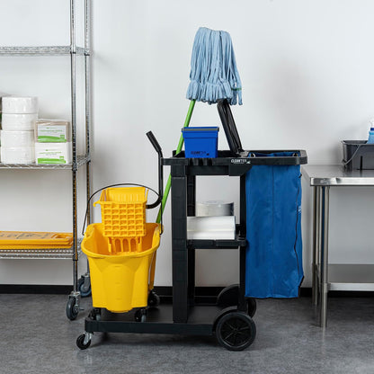 Janitor CART Bag ONLY: Clean Tek Professional 18 Gallon Janitorial Bag, 1 Heavy-Duty Receptacle with Zipper - Janitor Cart Sold Separately, Durable, Yellow Plastic Replacement