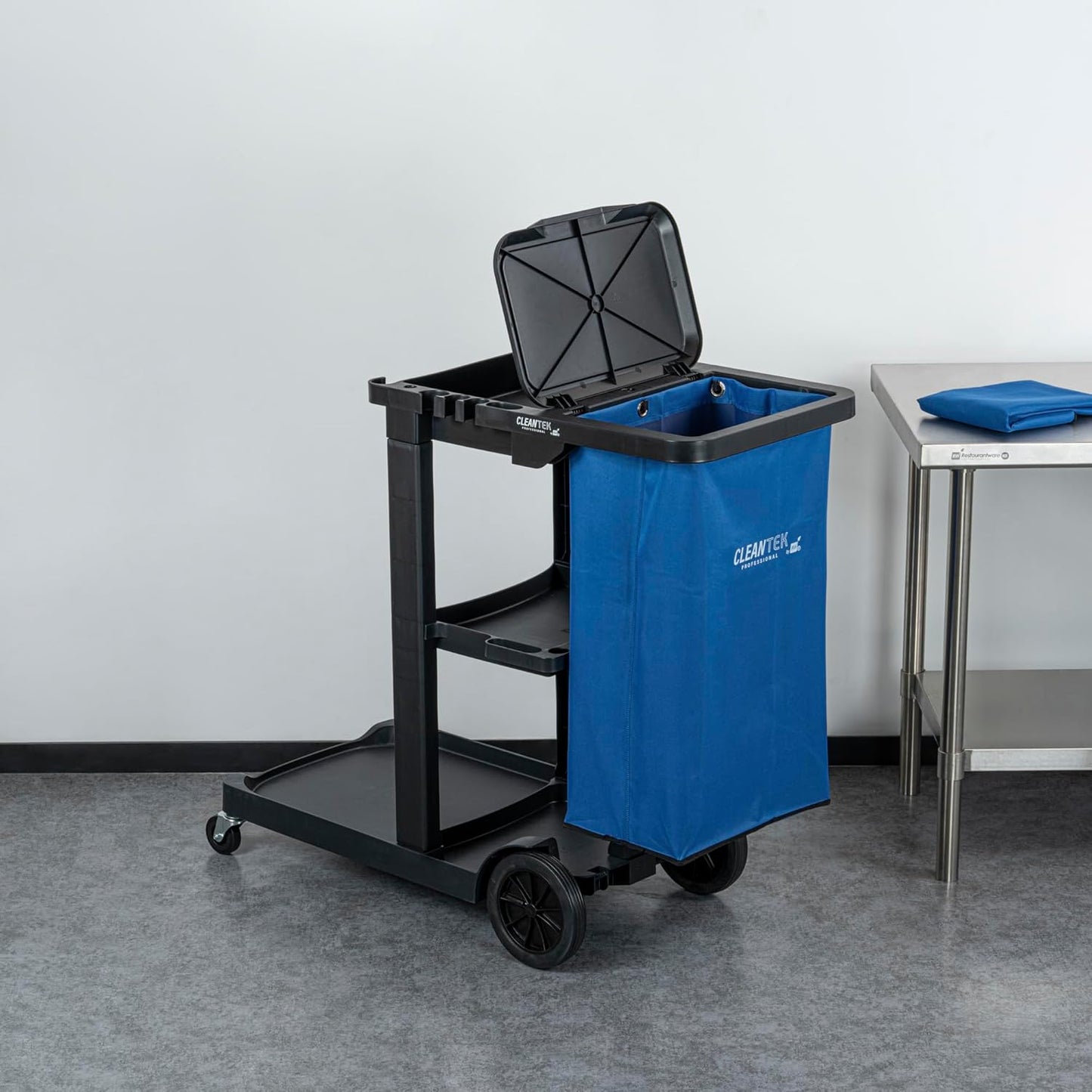 Janitor CART Bag ONLY: Clean Tek Professional 18 Gallon Janitorial Bag, 1 Heavy-Duty Receptacle with Zipper - Janitor Cart Sold Separately, Durable, Yellow Plastic Replacement