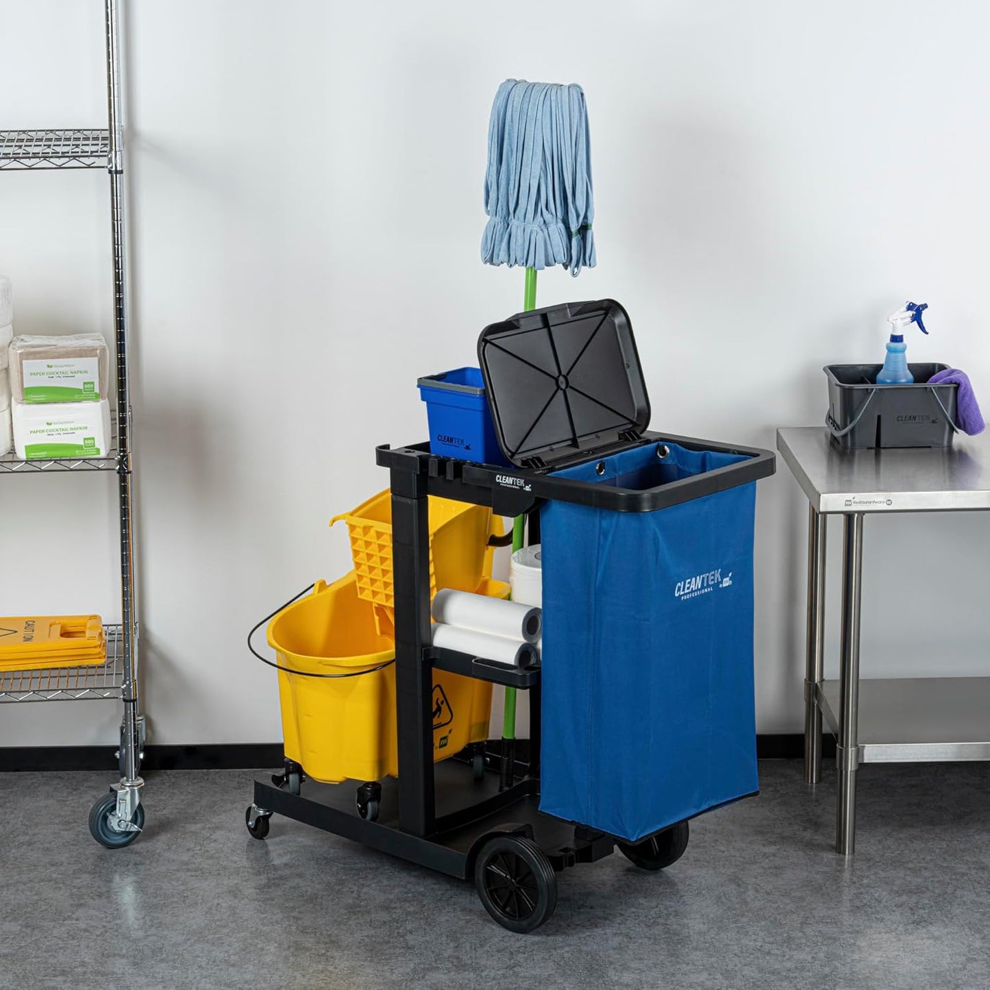 Janitor CART Bag ONLY: Clean Tek Professional 18 Gallon Janitorial Bag, 1 Heavy-Duty Receptacle with Zipper - Janitor Cart Sold Separately, Durable, Yellow Plastic Replacement