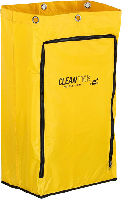 Janitor CART Bag ONLY: Clean Tek Professional 18 Gallon Janitorial Bag, 1 Heavy-Duty Receptacle with Zipper - Janitor Cart Sold Separately, Durable, Yellow Plastic Replacement