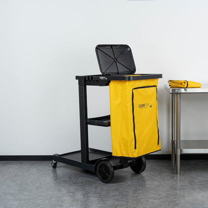 Janitor CART Bag ONLY: Clean Tek Professional 18 Gallon Janitorial Bag, 1 Heavy-Duty Receptacle with Zipper - Janitor Cart Sold Separately, Durable, Yellow Plastic Replacement
