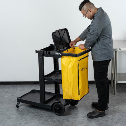 Janitor CART Bag ONLY: Clean Tek Professional 18 Gallon Janitorial Bag, 1 Heavy-Duty Receptacle with Zipper - Janitor Cart Sold Separately, Durable, Yellow Plastic Replacement