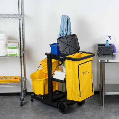 Janitor CART Bag ONLY: Clean Tek Professional 18 Gallon Janitorial Bag, 1 Heavy-Duty Receptacle with Zipper - Janitor Cart Sold Separately, Durable, Yellow Plastic Replacement