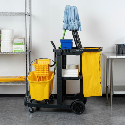 Janitor CART Bag ONLY: Clean Tek Professional 18 Gallon Janitorial Bag, 1 Heavy-Duty Receptacle with Zipper - Janitor Cart Sold Separately, Durable, Yellow Plastic Replacement