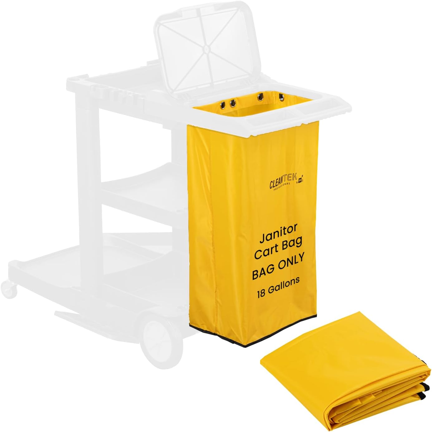 Janitor CART Bag ONLY: Clean Tek Professional 18 Gallon Janitorial Bag, 1 Heavy-Duty Receptacle with Zipper - Janitor Cart Sold Separately, Durable, Yellow Plastic Replacement