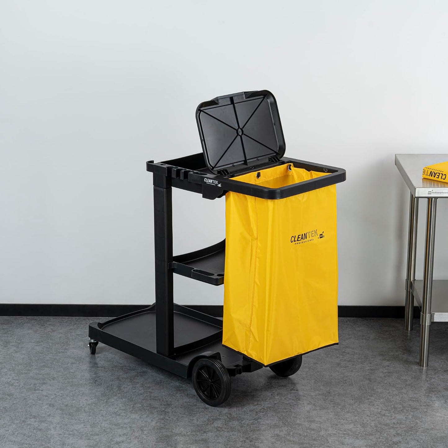 Janitor CART Bag ONLY: Clean Tek Professional 18 Gallon Janitorial Bag, 1 Heavy-Duty Receptacle with Zipper - Janitor Cart Sold Separately, Durable, Yellow Plastic Replacement