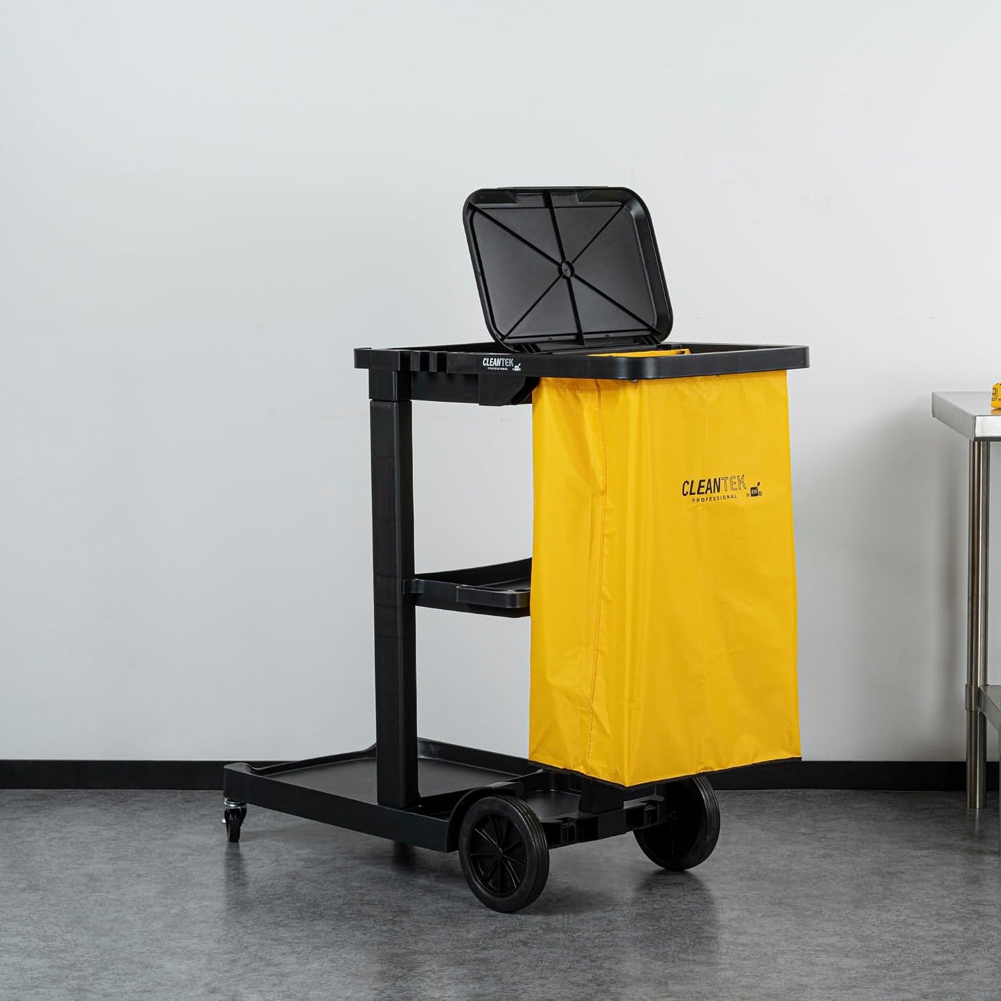Janitor CART Bag ONLY: Clean Tek Professional 18 Gallon Janitorial Bag, 1 Heavy-Duty Receptacle with Zipper - Janitor Cart Sold Separately, Durable, Yellow Plastic Replacement
