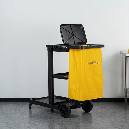 Janitor CART Bag ONLY: Clean Tek Professional 18 Gallon Janitorial Bag, 1 Heavy-Duty Receptacle with Zipper - Janitor Cart Sold Separately, Durable, Yellow Plastic Replacement