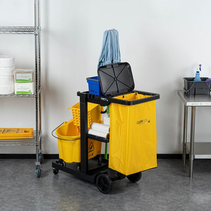 Janitor CART Bag ONLY: Clean Tek Professional 18 Gallon Janitorial Bag, 1 Heavy-Duty Receptacle with Zipper - Janitor Cart Sold Separately, Durable, Yellow Plastic Replacement