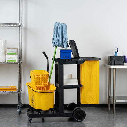 Janitor CART Bag ONLY: Clean Tek Professional 18 Gallon Janitorial Bag, 1 Heavy-Duty Receptacle with Zipper - Janitor Cart Sold Separately, Durable, Yellow Plastic Replacement