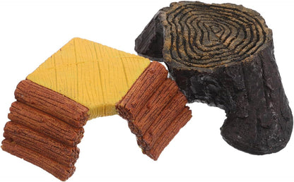 2pcs Turtle Basking Platform and Climbing Ramp for Turtle Tank and Fish Tank, Synthetic Resin Reptile Habitat Accessories with Reptile Hiding Cave Hideout, Yellow and Random Color