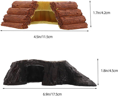 2pcs Turtle Basking Platform and Climbing Ramp for Turtle Tank and Fish Tank, Synthetic Resin Reptile Habitat Accessories with Reptile Hiding Cave Hideout, Yellow and Random Color