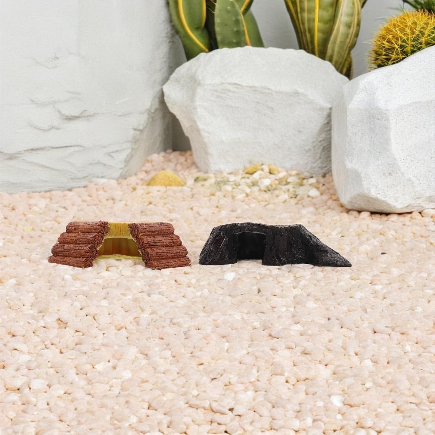 2pcs Turtle Basking Platform and Climbing Ramp for Turtle Tank and Fish Tank, Synthetic Resin Reptile Habitat Accessories with Reptile Hiding Cave Hideout, Yellow and Random Color