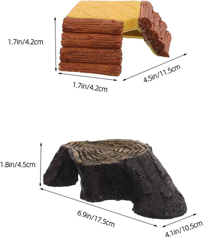 2pcs Turtle Basking Platform and Climbing Ramp for Turtle Tank and Fish Tank, Synthetic Resin Reptile Habitat Accessories with Reptile Hiding Cave Hideout, Yellow and Random Color