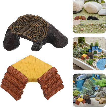 2pcs Turtle Basking Platform and Climbing Ramp for Turtle Tank and Fish Tank, Synthetic Resin Reptile Habitat Accessories with Reptile Hiding Cave Hideout, Yellow and Random Color